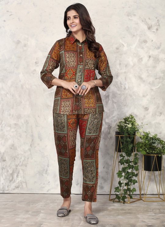 Brown Rayon Readymade Co-ord Set | Digital Print Co-Ord Set Vol-1 773 Brown Rayon Readymade Co-ord Set | Digital Print Co-Ord Set Vol-1 773
