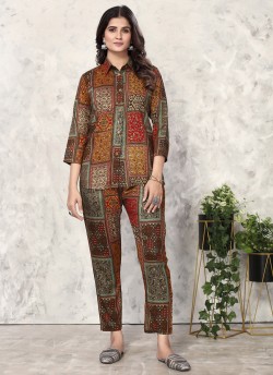 Brown Rayon Readymade Co-ord Set | Digital Print Co-Ord Set Vol-1 773