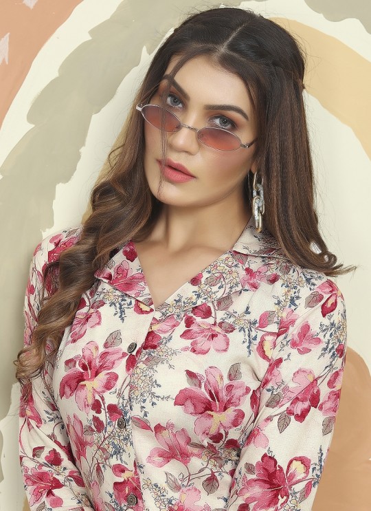 Cream Rayon Readymade Co-ord Set | Digital Print Co-Ord Set Vol-2 777