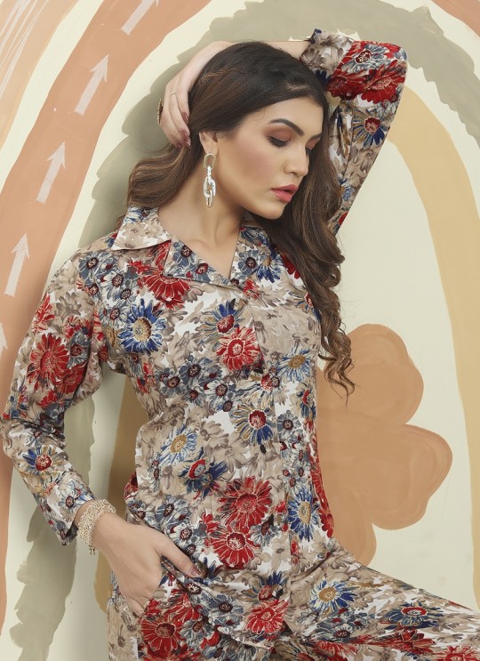 Grey Rayon Readymade Co-ord Set | Digital Print Co-Ord Set Vol-2 778