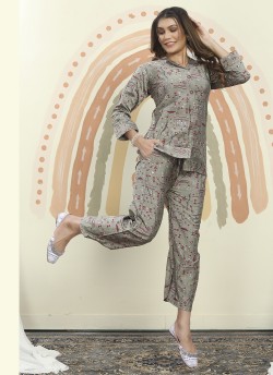 Beige Rayon Readymade Co-ord Set | Digital Print Co-Ord Set Vol-2 779