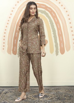 Brown Rayon Readymade Co-ord Set | Digital Print Co-Ord Set Vol-2 781