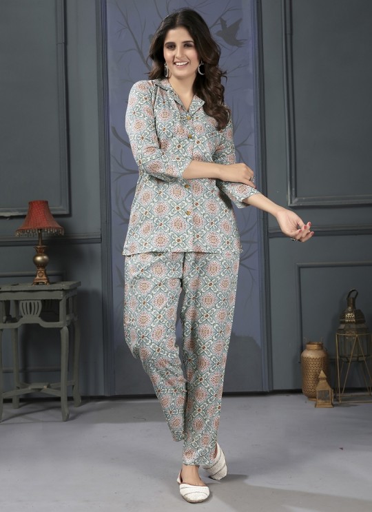Grey Rayon Readymade Co-ord Set | Digital Print Co-Ord Set Lotus Vol-1 846 Grey Rayon Readymade Co-ord Set | Digital Print Co-Ord Set Lotus Vol-1 846