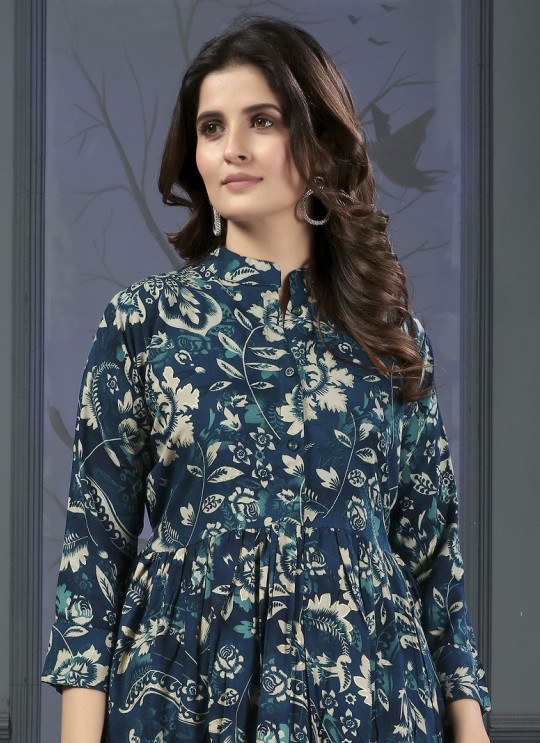 Blue Rayon Readymade Co-ord Set | Digital Print Co-Ord Set Lotus Vol-1 849 Blue Rayon Readymade Co-ord Set | Digital Print Co-Ord Set Lotus Vol-1 849