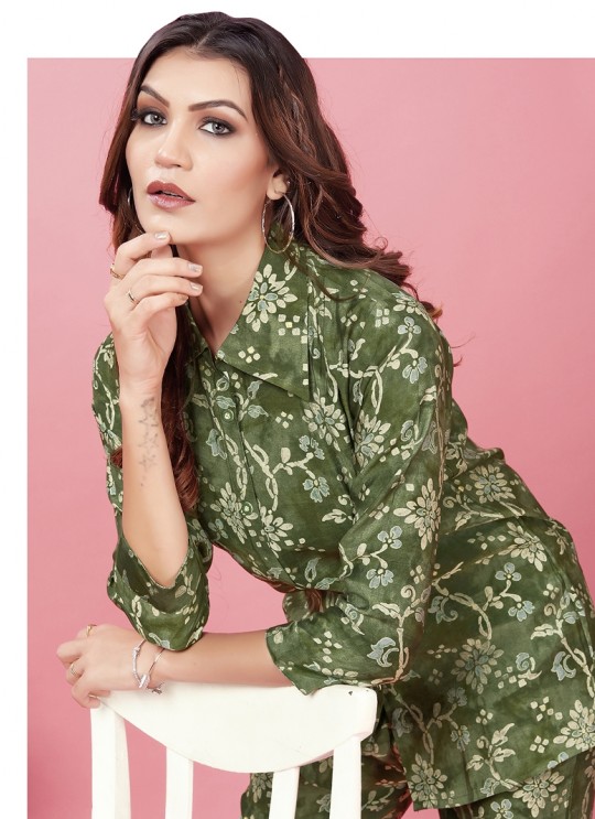 Green Chanderi Readymade Co-ord Set | Digital Print CO-ORD QUEEN 795 Green Chanderi Readymade Co-ord Set | Digital Print CO-ORD QUEEN 795