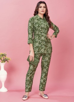 Green Chanderi Readymade Co-ord Set | Digital Print CO-ORD QUEEN 795