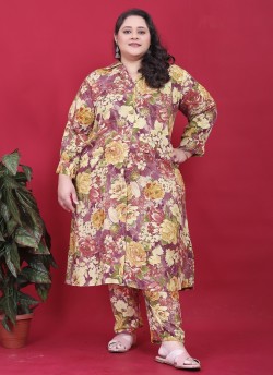 Purple Rayon Readymade Co-ord Set | Printed BIG SIZE CO-ORD SET-1 8631