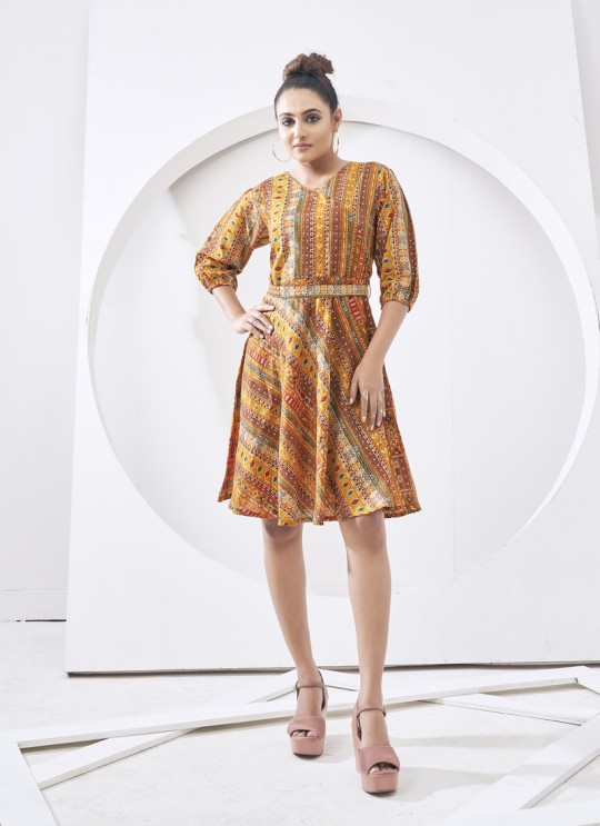Yellow Cotton Readymade Kurti | Digital Print DARLINGS 7002