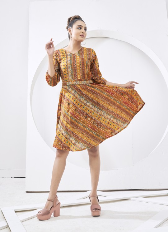 Yellow Cotton Readymade Kurti | Digital Print DARLINGS 7002