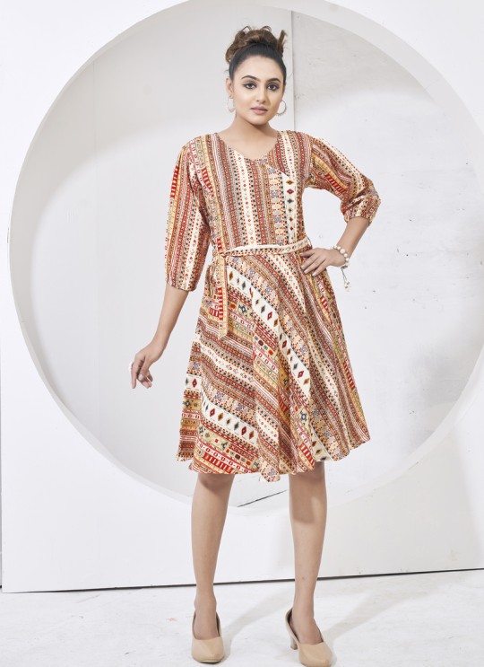 Cream Cotton Readymade Kurti | Digital Print DARLINGS 7001