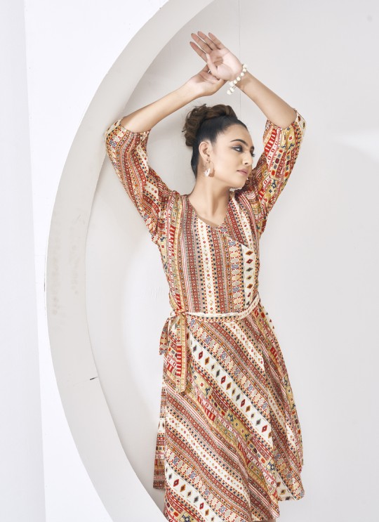 Cream Cotton Readymade Kurti | Digital Print DARLINGS 7001