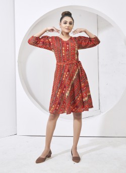 Red Cotton Readymade Kurti | Digital Print DARLINGS 7003