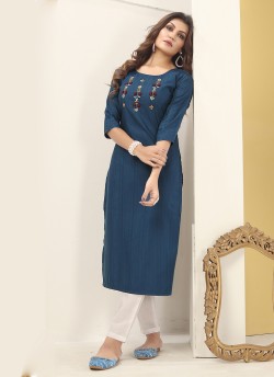 DIVA VOL-1 Without Pent | Embroidered Silk Readymade Kurti Teal Blue 7602
