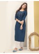 DIVA VOL-1 Without Pent | Embroidered Silk Readymade Kurti Teal Blue 7602