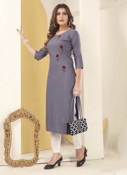 DIVA VOL-1 Without Pent | Embroidered Silk Readymade Kurti Grey 7603