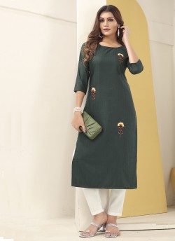 DIVA VOL-1 Without Pent | Embroidered Silk Readymade Kurti Green 7604