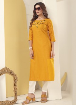 DIVA VOL-1 Without Pent | Embroidered Silk Readymade Kurti Yellow 7605