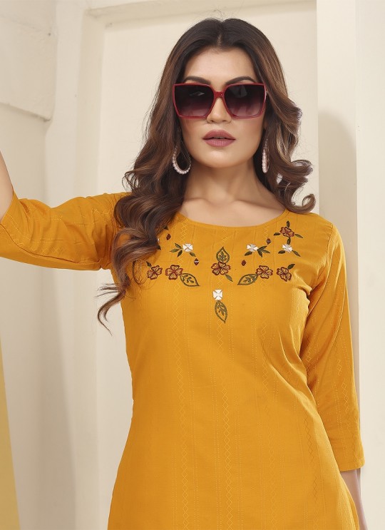 DIVA VOL-1 With Lycra Pent | Embroidered Silk Readymade Kurti With Pant Mustard 7605