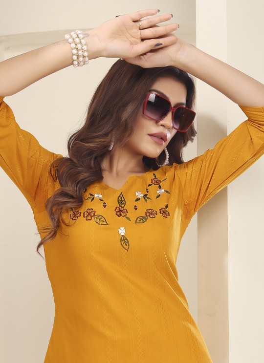 DIVA VOL-1 With Lycra Pent | Embroidered Silk Readymade Kurti With Pant Mustard 7605