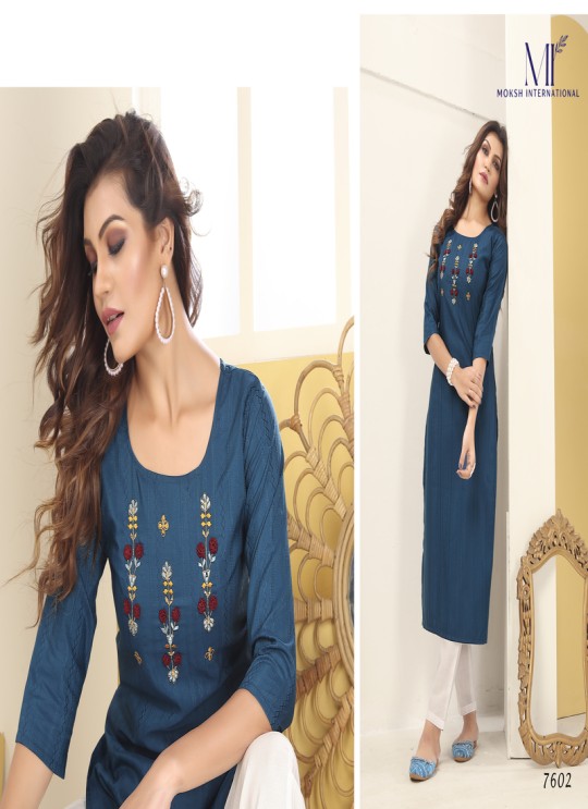 DIVA VOL-1 Without Pent | Embroidered Silk Readymade Kurti Teal Blue 7602