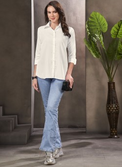 White Cotton Readymade Women-Shirt | Plain DREAM SHIRT VOL-1 2154
