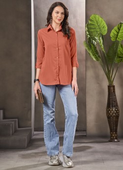 Orange Cotton Readymade Women-Shirt | Plain DREAM SHIRT VOL-1 2156