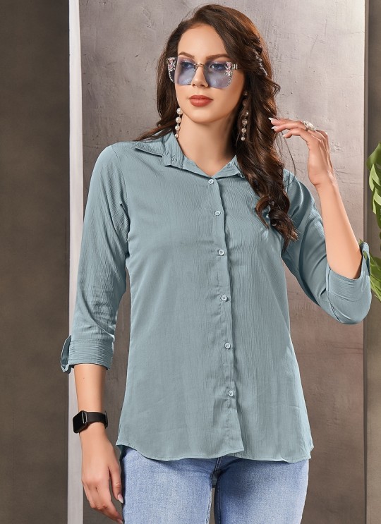 Steel Blue Cotton Readymade Women-Shirt | Plain DREAM SHIRT VOL-1 2157 Steel Blue Cotton Readymade Women-Shirt | Plain DREAM SHIRT VOL-1 2157