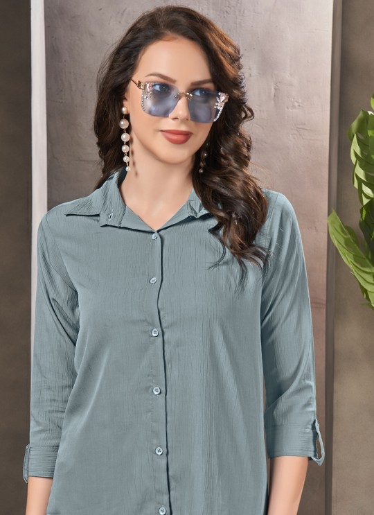 Steel Blue Cotton Readymade Women-Shirt | Plain DREAM SHIRT VOL-1 2157 Steel Blue Cotton Readymade Women-Shirt | Plain DREAM SHIRT VOL-1 2157