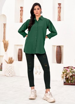 Green Cotton Readymade Women-Shirt | Plain DREAM SHIRT VOL-2 2159