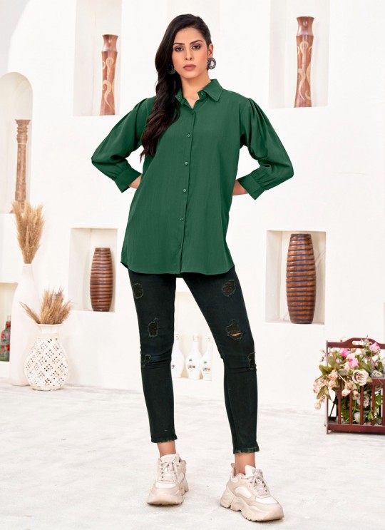 Green Cotton Readymade Women-Shirt | Plain DREAM SHIRT VOL-2 2159