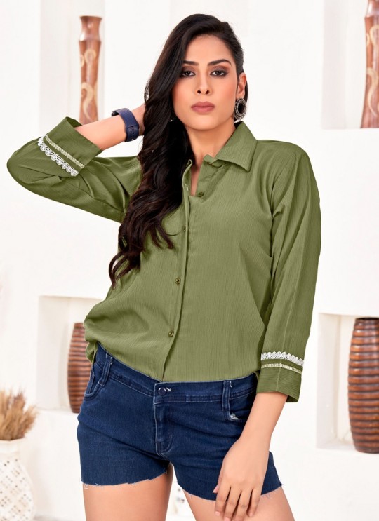 Green Cotton Readymade Shirt | Plain DREAM SHIRT VOL-3 2165