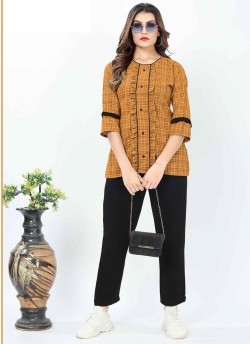 Mustard Cotton Readymade Short Top | Digital Print GATTU VOL-02 3325
