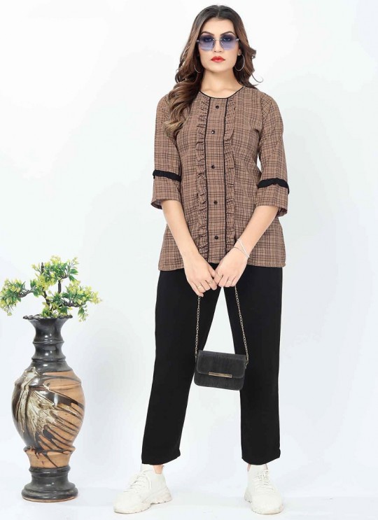 Brown Cotton Readymade Short Top | Digital Print GATTU VOL-02 3326 Brown Cotton Readymade Short Top | Digital Print GATTU VOL-02 3326