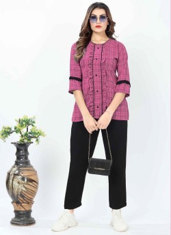 Pink Cotton Readymade Short Top | Digital Print GATTU VOL-02 3327