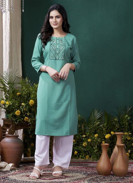 GIVA VOL-1 Without Pent | Embroidered Cotton Readymade Kurti Rama Blue 669