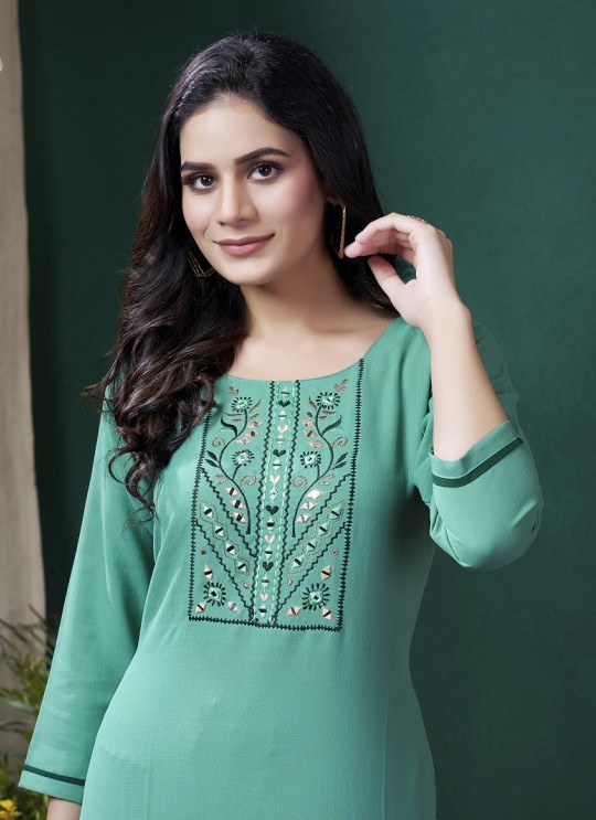 GIVA VOL-1 Without Pent | Embroidered Cotton Readymade Kurti Rama Blue 669