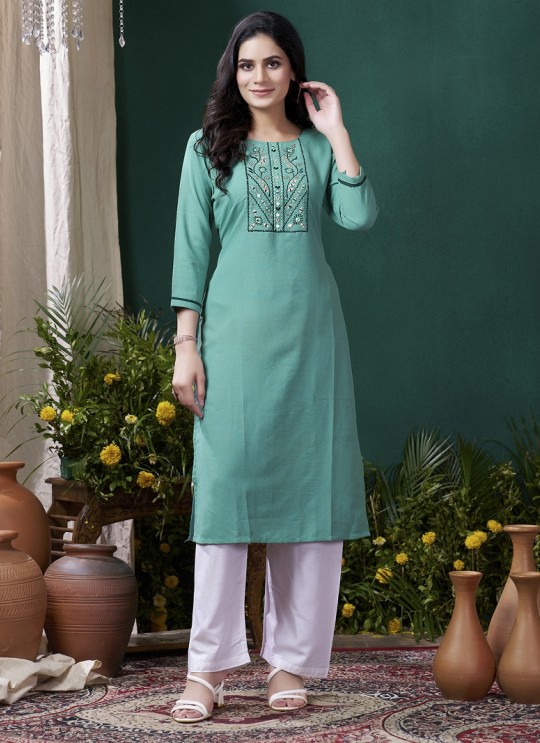 GIVA VOL-1 Without Pent | Embroidered Cotton Readymade Kurti Rama Blue 669