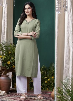 GIVA VOL-1 Without Pent | Embroidered Cotton Readymade Kurti Olive Green 670