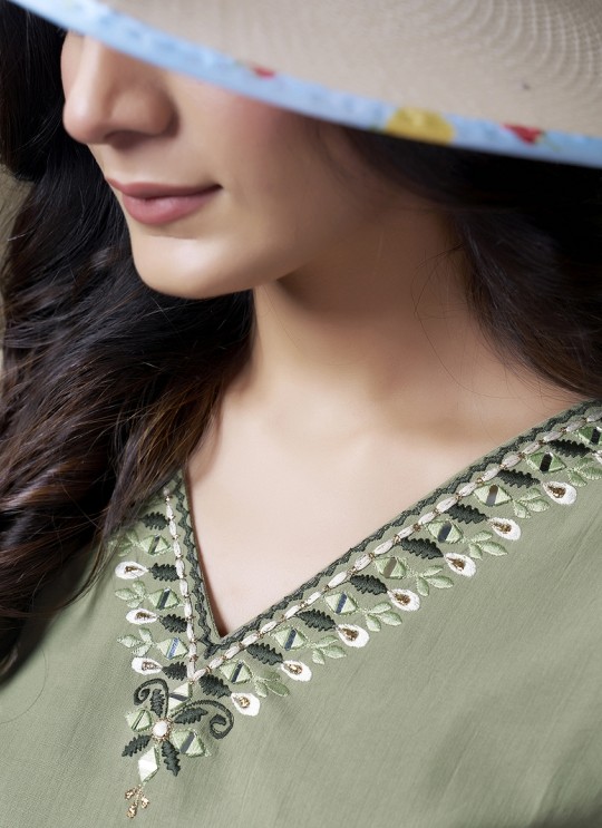 GIVA VOL-1 Without Pent | Embroidered Cotton Readymade Kurti Olive Green 670 GIVA VOL-1 Without Pent | Embroidered Cotton Readymade Kurti Olive Green 670