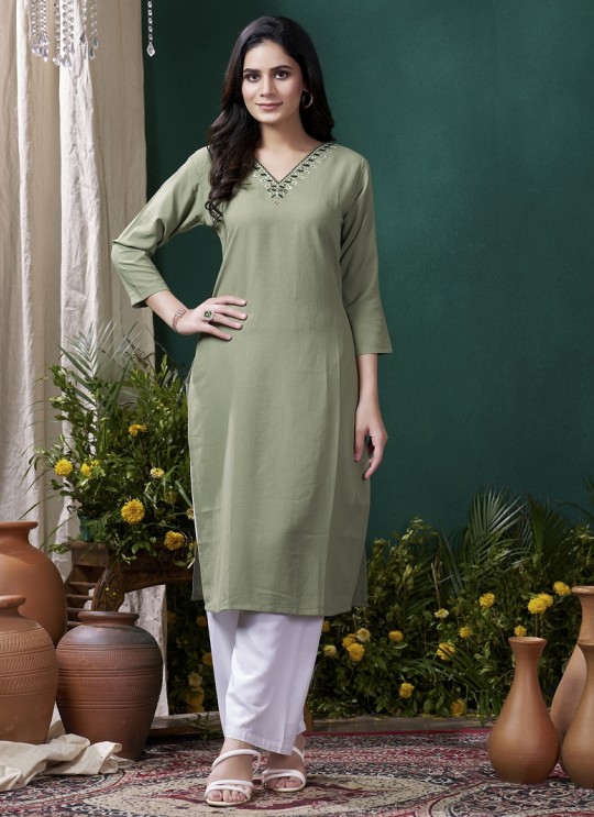 GIVA VOL-1 Without Pent | Embroidered Cotton Readymade Kurti Olive Green 670 GIVA VOL-1 Without Pent | Embroidered Cotton Readymade Kurti Olive Green 670