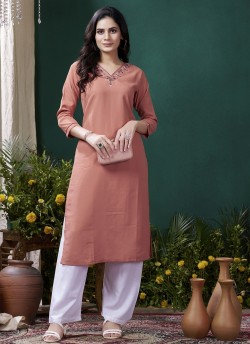 GIVA VOL-1 Without Pent | Embroidered Cotton Readymade Kurti Peach 671