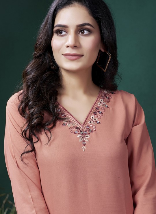GIVA VOL-1 Without Pent | Embroidered Cotton Readymade Kurti Peach 671