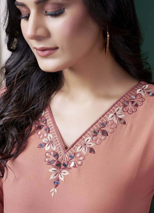 GIVA VOL-1 Without Pent | Embroidered Cotton Readymade Kurti Peach 671