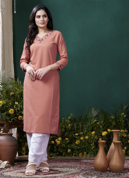 GIVA VOL-1 Without Pent | Embroidered Cotton Readymade Kurti Peach 671