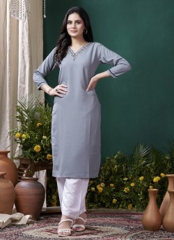 GIVA VOL-1 Without Pent | Embroidered Cotton Readymade Kurti Grey 672