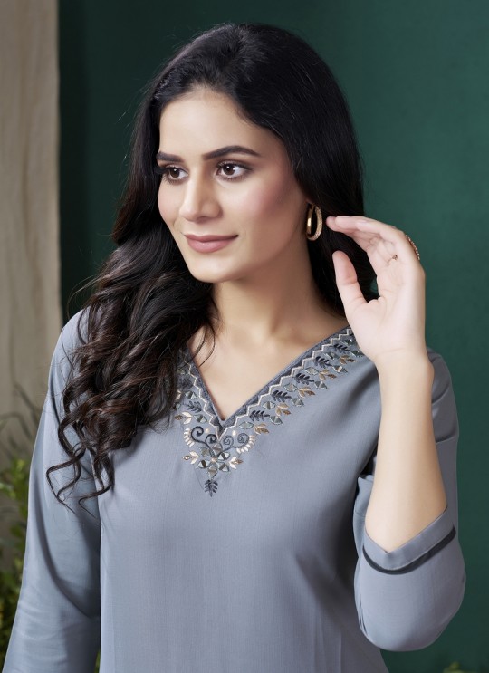 GIVA VOL-1 Without Pent | Embroidered Cotton Readymade Kurti Grey 672