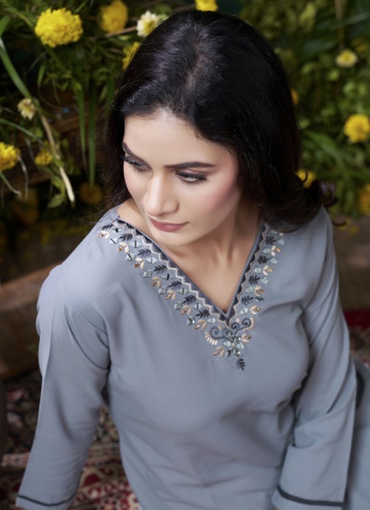 GIVA VOL-1 Without Pent | Embroidered Cotton Readymade Kurti Grey 672