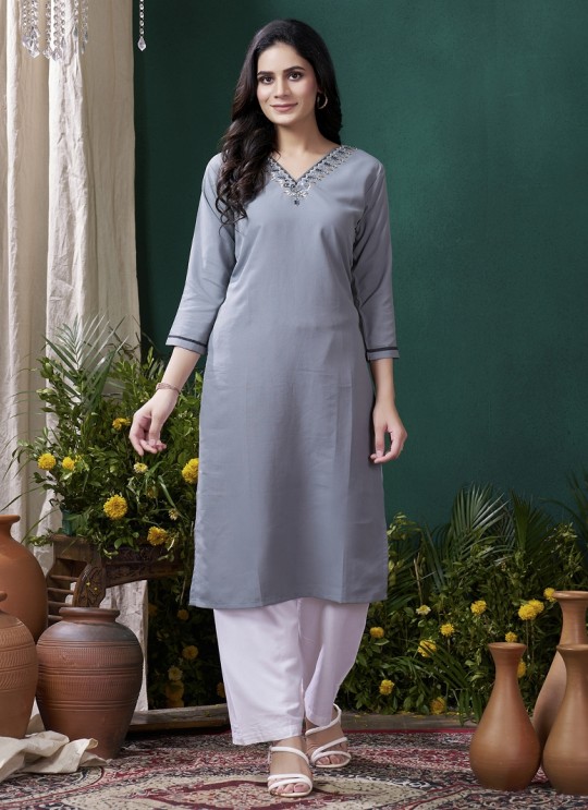 GIVA VOL-1 Without Pent | Embroidered Cotton Readymade Kurti Grey 672