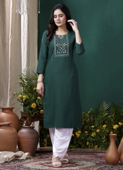 Green Cotton Readymade Kurti | Embroidered GIVA VOL-2 674