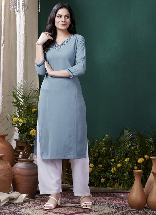Grey Cotton Readymade Kurti | Embroidered GIVA VOL-2 675